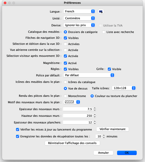 Modification des préférences