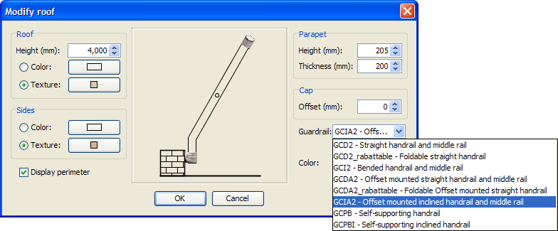 Roof modification dialog box