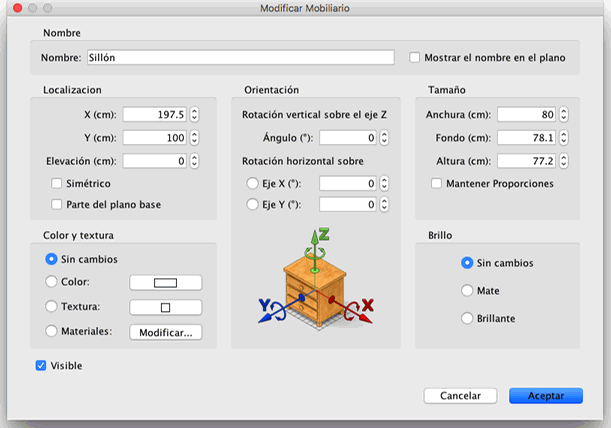 Editing furniture attributes