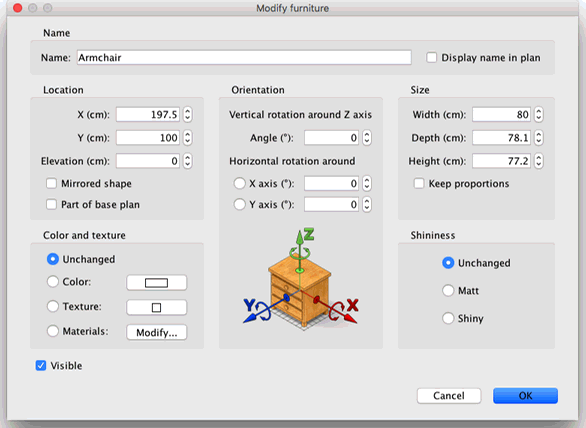 Editing furniture attributes