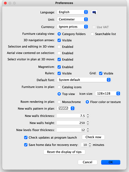 Editing preferences