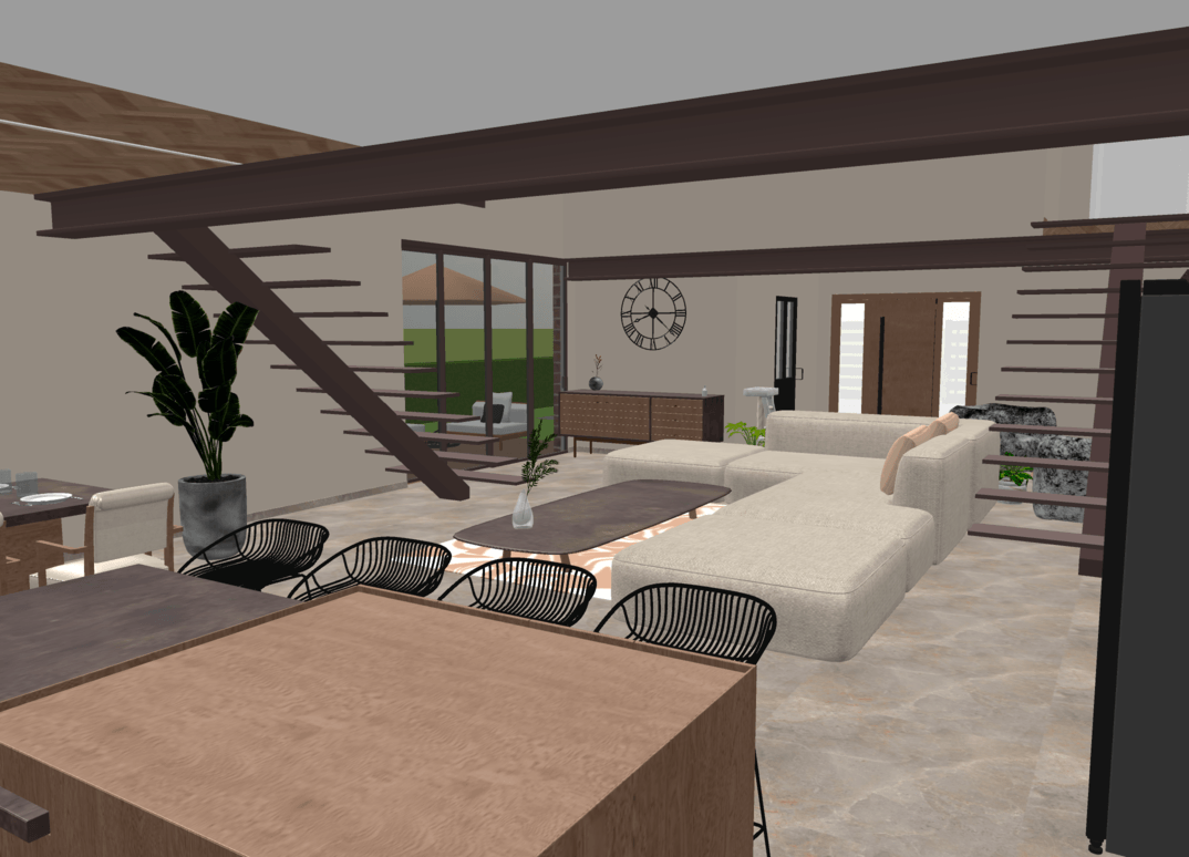 Living room floor plan and 3D visualization
