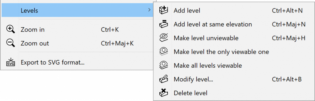 Levels menu