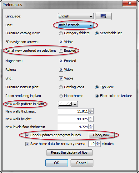 editing preferences